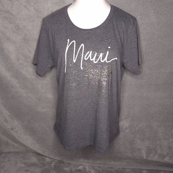 Maui Graphic Womens Charcoal Gray T-Shirt Short Sleeve Large Lightweight - Picture 2 of 4